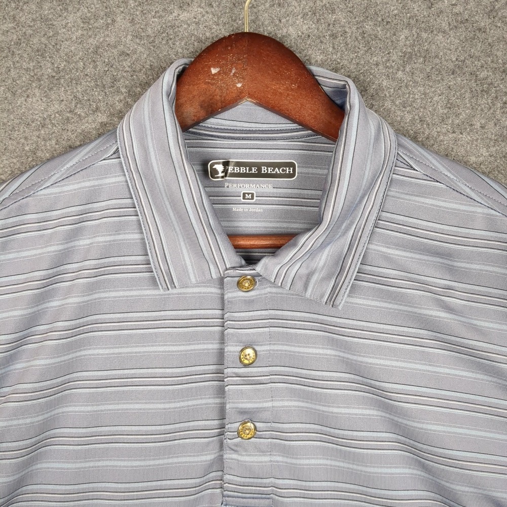 Pebble Beach Performance Mens Polo Shirt Blue Stripe Short Sleeve Size M - Picture 6 of 12
